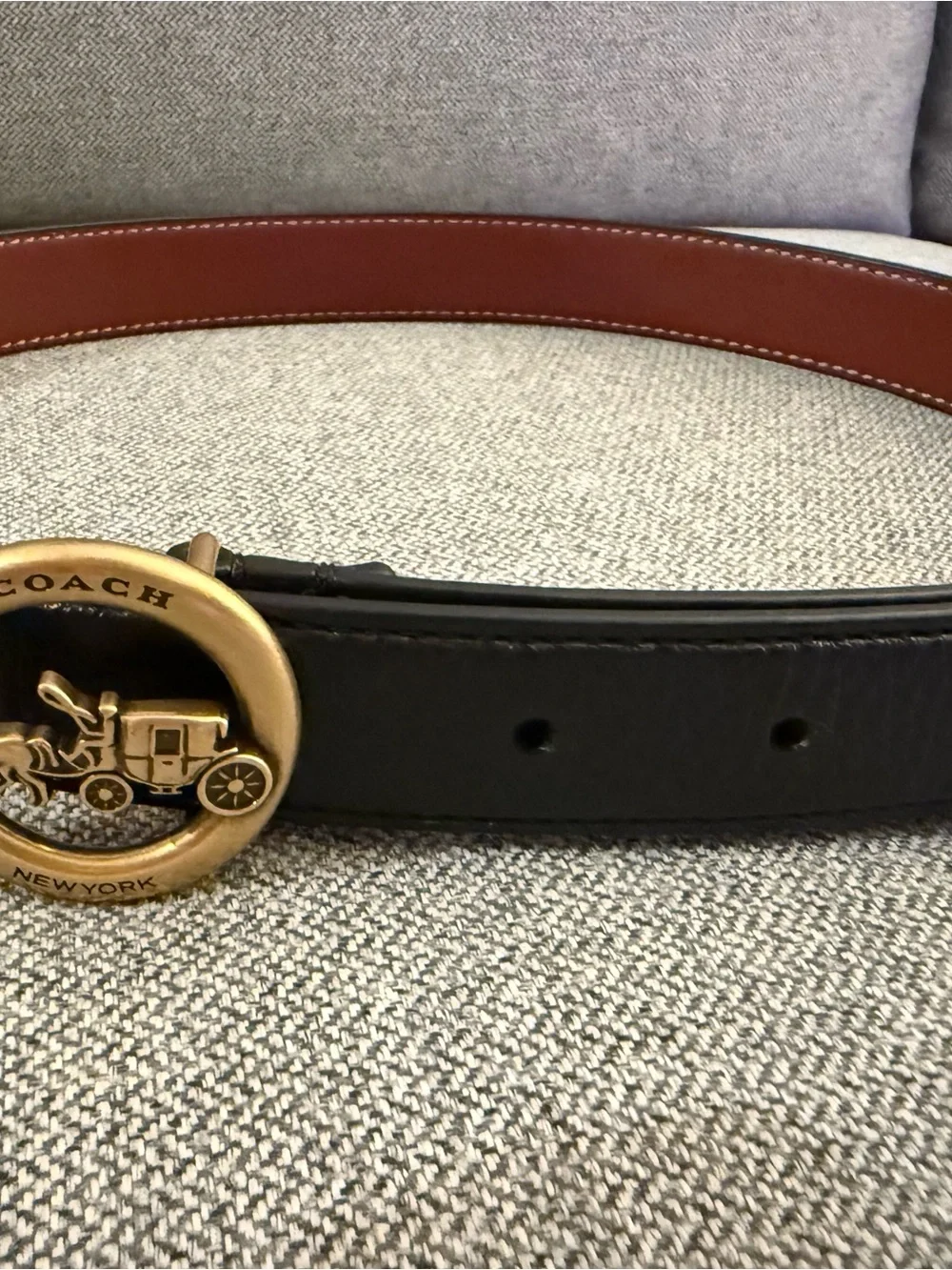 Coach Black Leather Belt with Brass Horse & Carriage Buckle